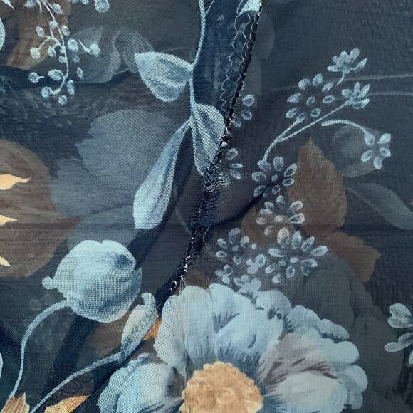 Secret Treasures Blue Floral Sheer Pajama Top Button Up Front Satin Trim Size L - Picture 11 of 15